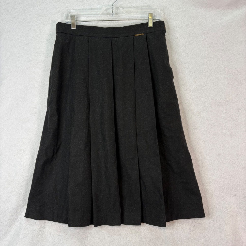Geiger Pleated Pure Wool Charcoal Grey Midi Skirt Women 44 US L Dark Academia